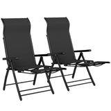 Set of 2 Folding Patio Chairs with Footrest and 5-Position Recline, Black
