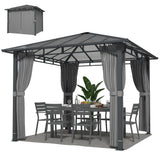 3 x 3 m Hardtop Gazebo with Polycarbonate Roof and Curtains, Tan