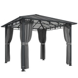 3 x 3 m Hardtop Gazebo with Polycarbonate Roof and Curtains, Tan
