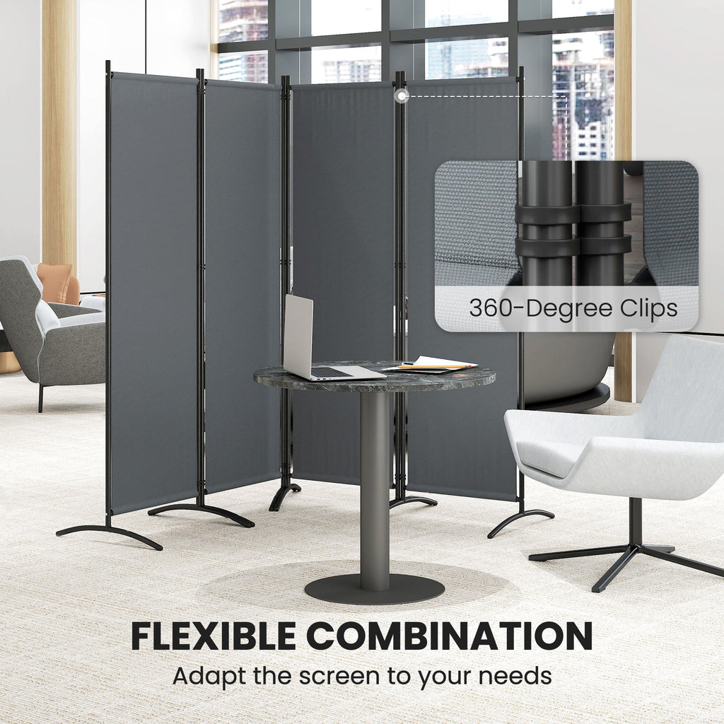 4 Panel Folding Room Divider with Wide Feet, Dark Grey
