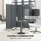 4 Panel Folding Room Divider with Wide Feet, Dark Grey