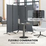 4 Panel Folding Room Divider with Wide Feet, Dark Grey