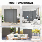4 Panel Folding Room Divider with Wide Feet, Dark Grey