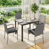 7-Piece Rattan Dining Set with Extendable Acacia Table and 6 Cushioned Chairs