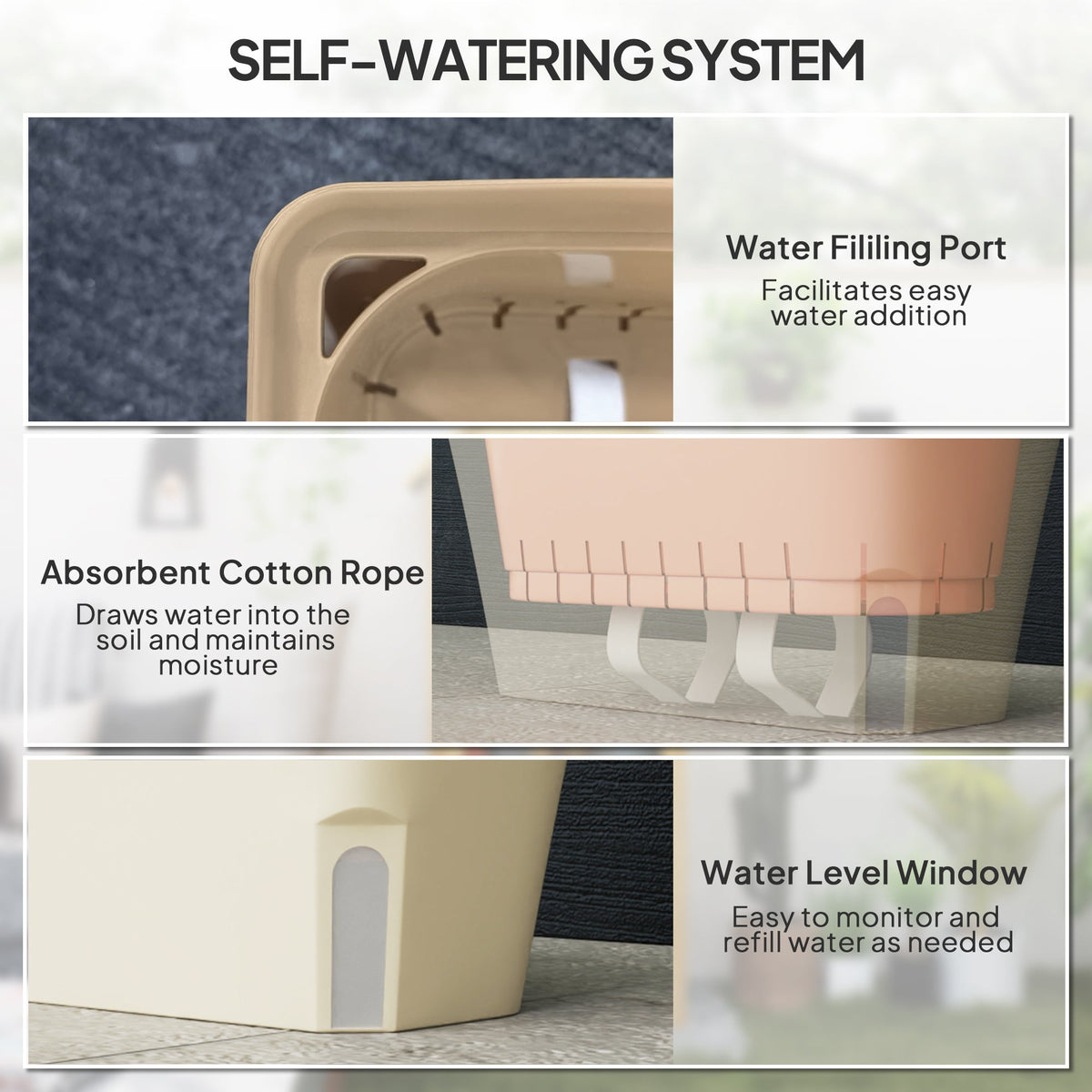 6 Pack 10.5" Self-Watering Planter Boxes with Water Level Indicator