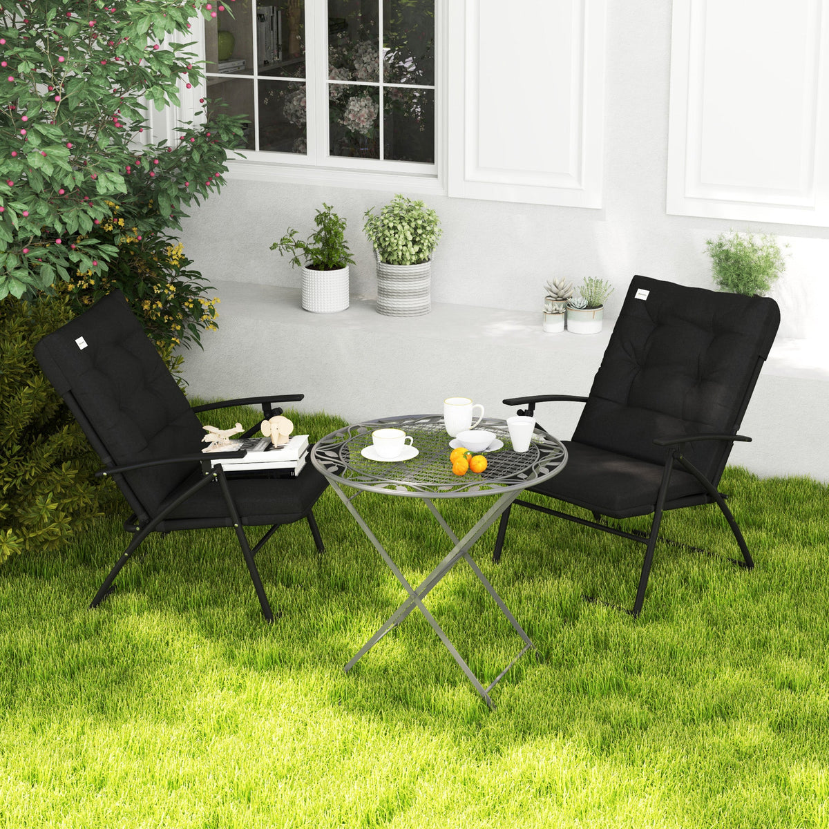 Set of 2 Folding Outdoor Dining Chairs with Adjustable Backrest, Black