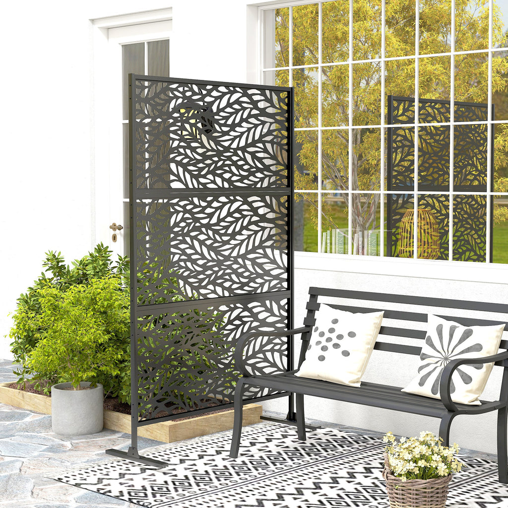 78" x 48" Metal Outdoor Privacy Screen, Willow Branch Design, Black