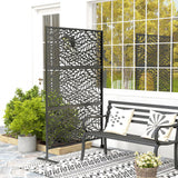78" x 48" Metal Outdoor Privacy Screen, Willow Branch Design, Black