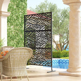 78" x 48" Metal Outdoor Privacy Screen, Willow Branch Design, Black