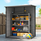 4 x 5FT Plastic Lean-to Garden Shed with Floor, Wood-Effect
