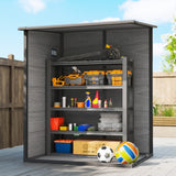 4 x 5FT Plastic Lean-to Garden Shed with Floor, Wood-Effect