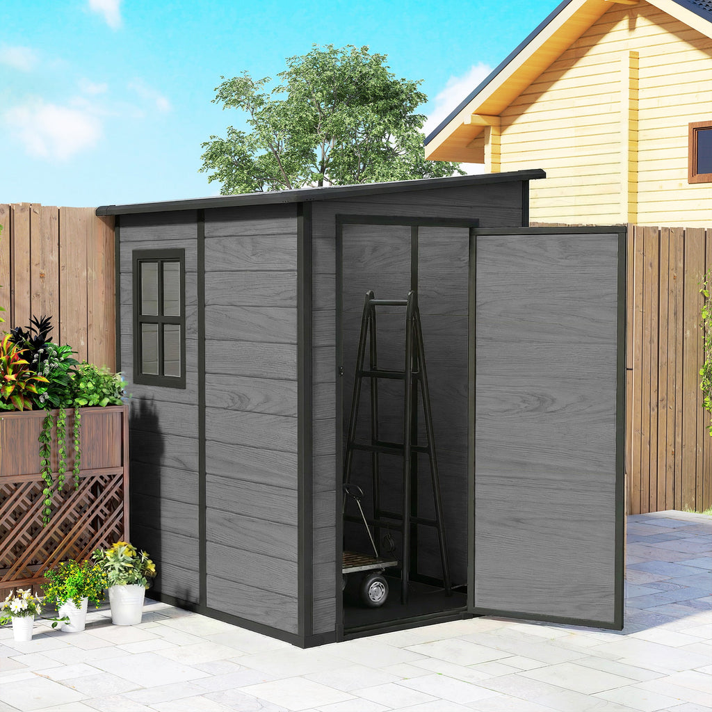 4 x 5FT Plastic Lean-to Garden Shed with Floor, Wood-Effect