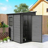 4 x 5FT Plastic Lean-to Garden Shed with Floor, Wood-Effect