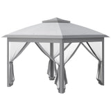 11' x 11' Pop Up Canopy with Double Roof and Mesh Sidewalls, Light Grey