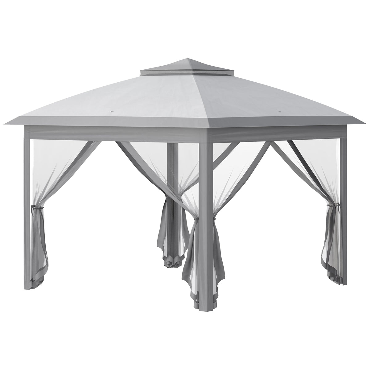 11' x 11' Pop Up Canopy with Double Roof and Mesh Sidewalls, Light Grey