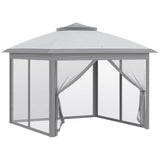 11' x 11' Pop Up Canopy with Double Roof and Mesh Sidewalls, Light Grey