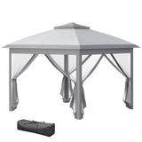 11' x 11' Pop Up Canopy with Double Roof and Mesh Sidewalls, Light Grey