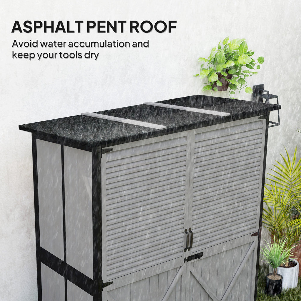 Wood Outdoor Storage Cabinet with Lock and Shelves, Gray
