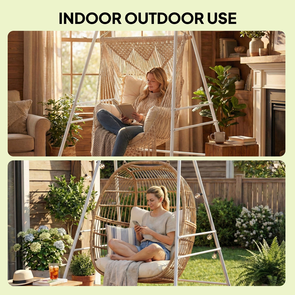 Hammock Chair Stand with Anti-Slip Pads and 2 Carabiners, White