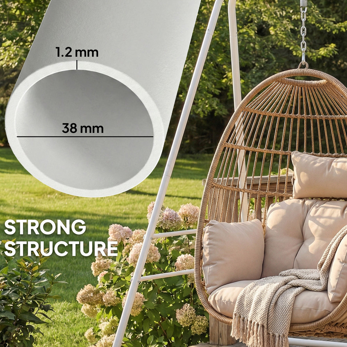 Hammock Chair Stand with Anti-Slip Pads and 2 Carabiners, White