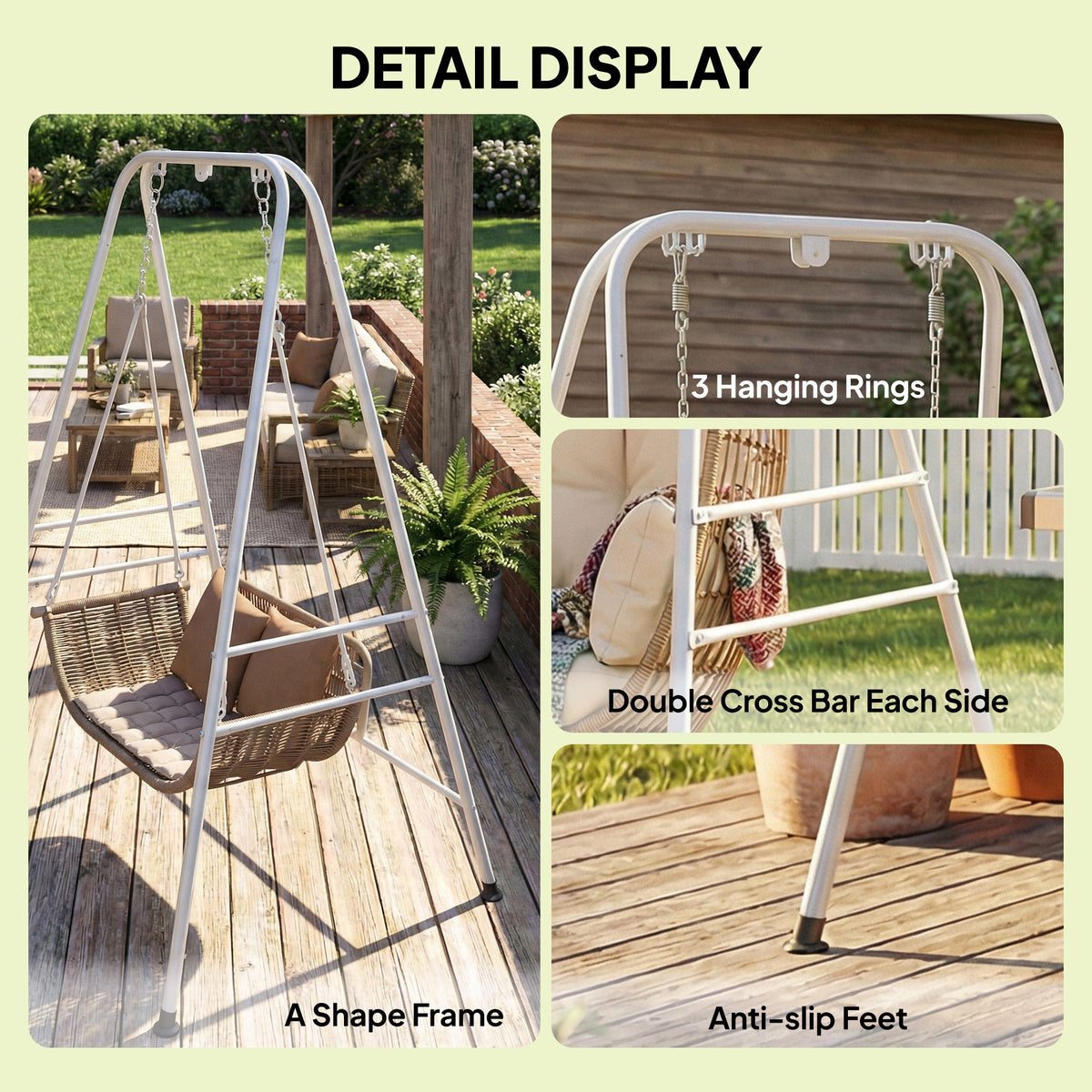 Hammock Chair Stand with Anti-Slip Pads and 2 Carabiners, White