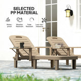 Set of 2 Resin Sun Loungers with Foldable Side Table, Khaki