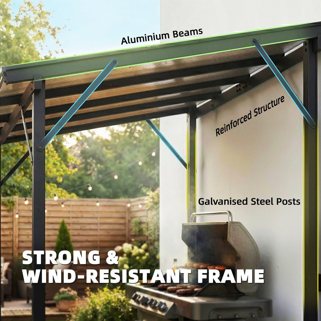 8' x 5' Hardtop Grill Gazebo with Polycarbonate Roof and Steel Frame, Wall-Mounted