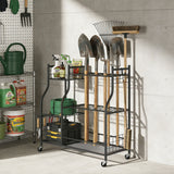 Garden Tool Organizer with 74 Slots, 4 Wheels and 11 Hooks, Black
