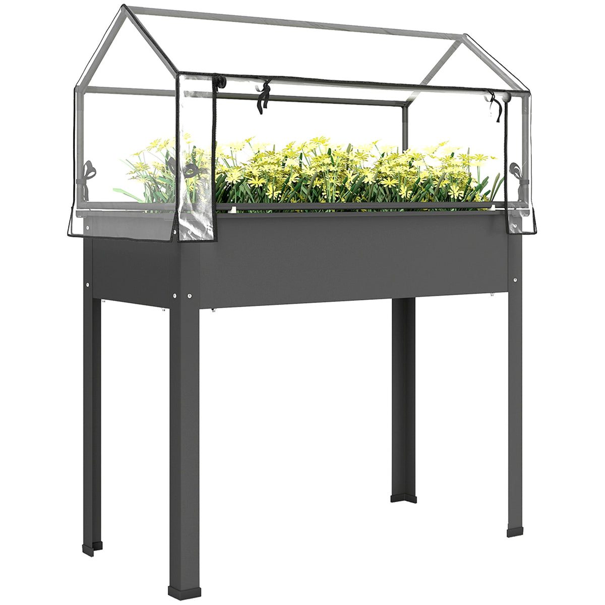 39.4" x 18.9" x 48.8" Raised Garden Bed with Cover, Dark Gray