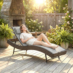 Rattan Sun Lounger with S-Shaped Seat and 5-Position Backrest, Brown