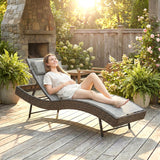 Rattan Sun Lounger with S-Shaped Seat and 5-Position Backrest, Brown