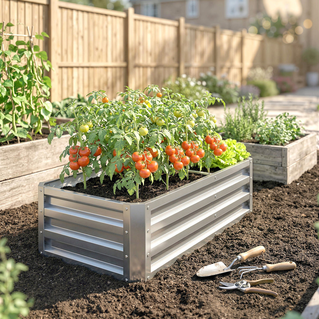 Galvanized Raised Garden Bed for Vegetables, Herbs & Succulents, 4' x 2' x 1' Metal Planter Box in Silver