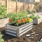 Galvanized Raised Garden Bed for Vegetables, Herbs & Succulents, 4' x 2' x 1' Metal Planter Box in Silver