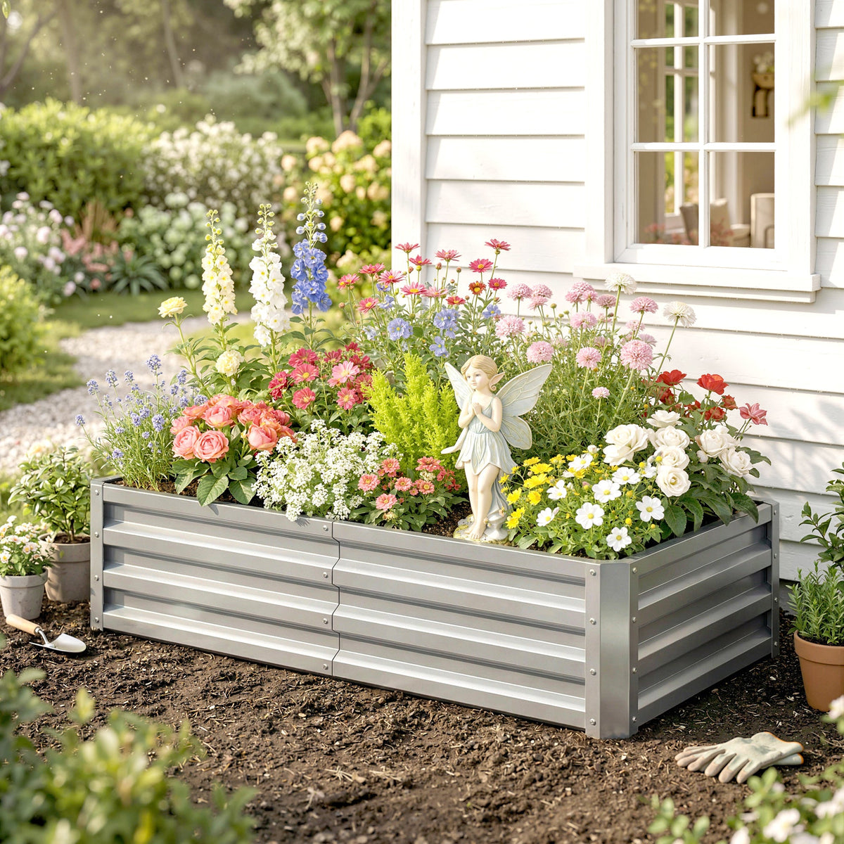 Galvanized Raised Garden Bed for Vegetables, Herbs & Succulents, 4' x 2' x 1' Metal Planter Box in Silver