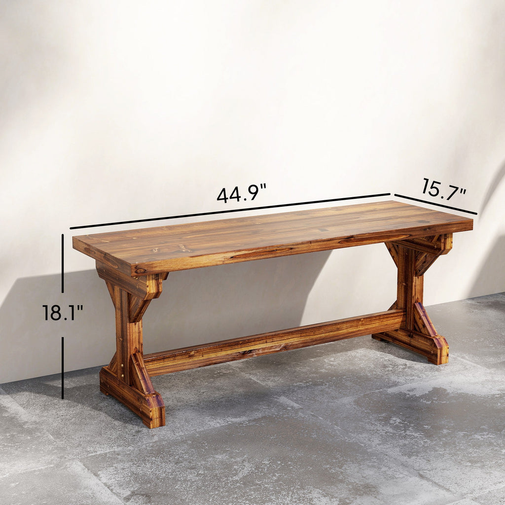 2-Person Outdoor Wooden Bench with Farmhouse X-Shaped Base, Carbonized