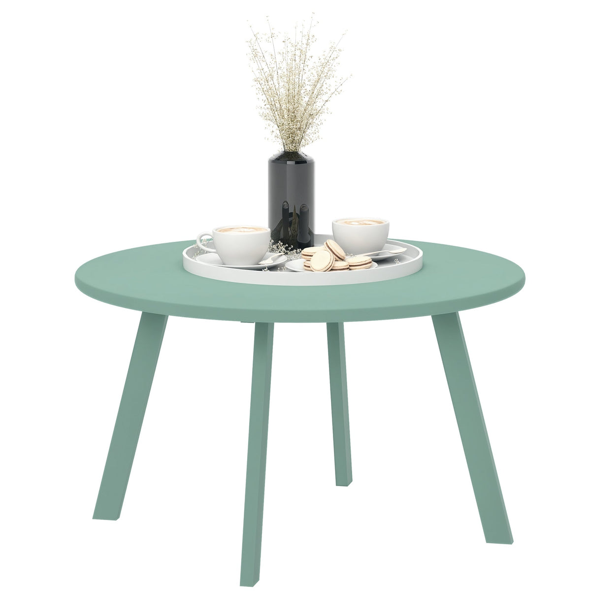 36" Round Patio Coffee Table with Metal Frame, Green