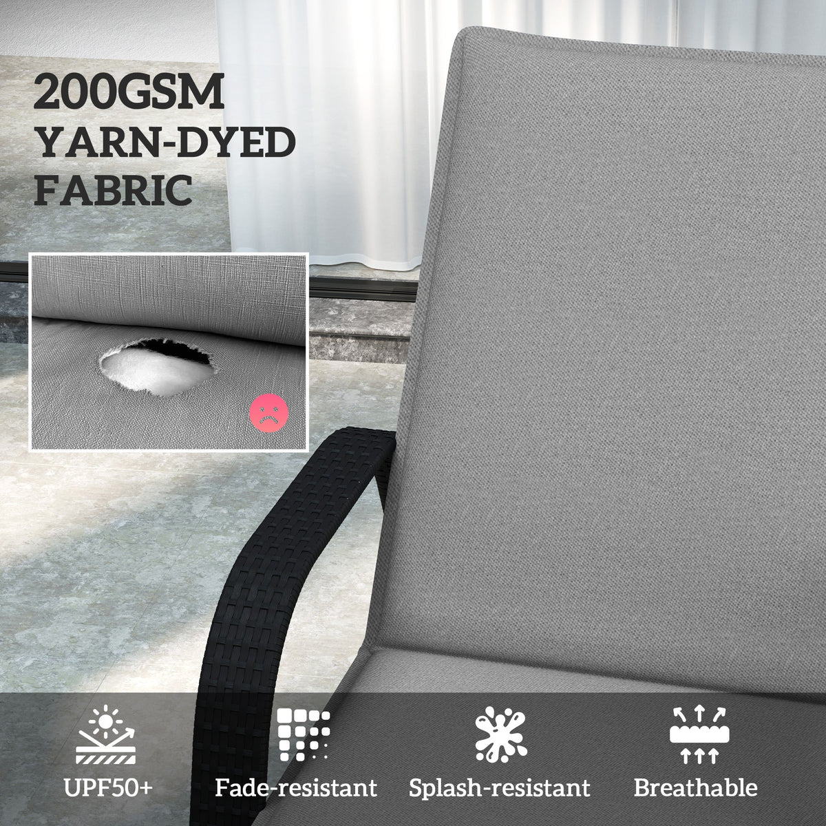 2-Piece Outdoor Lounge Chair Cushions, 76" x 23", Gray