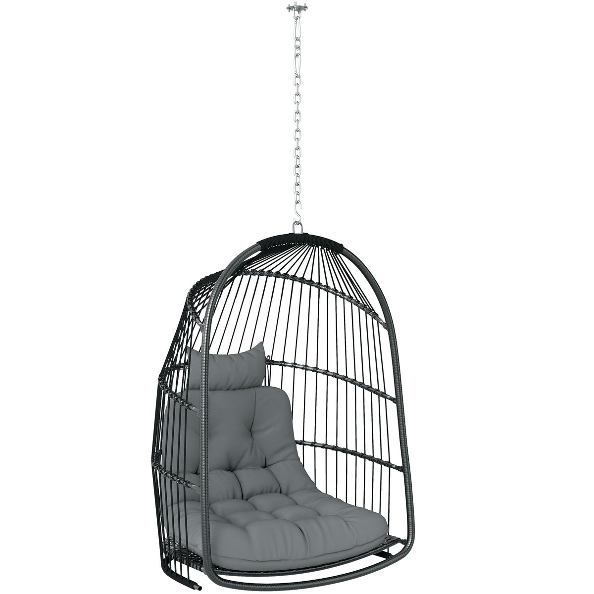 Foldable Hanging Egg Chair with Cushion, Headrest and Kit, Dark Grey