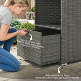 Pool Towel Rack with 2 Shelves and Basket Drawer, PE Rattan, Dark Gray