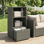 Pool Towel Rack with 2 Shelves and Basket Drawer, PE Rattan, Dark Gray