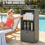 Pool Towel Rack with 2 Shelves and Basket Drawer, PE Rattan, Dark Gray