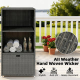 Pool Towel Rack with 2 Shelves and Basket Drawer, PE Rattan, Dark Gray