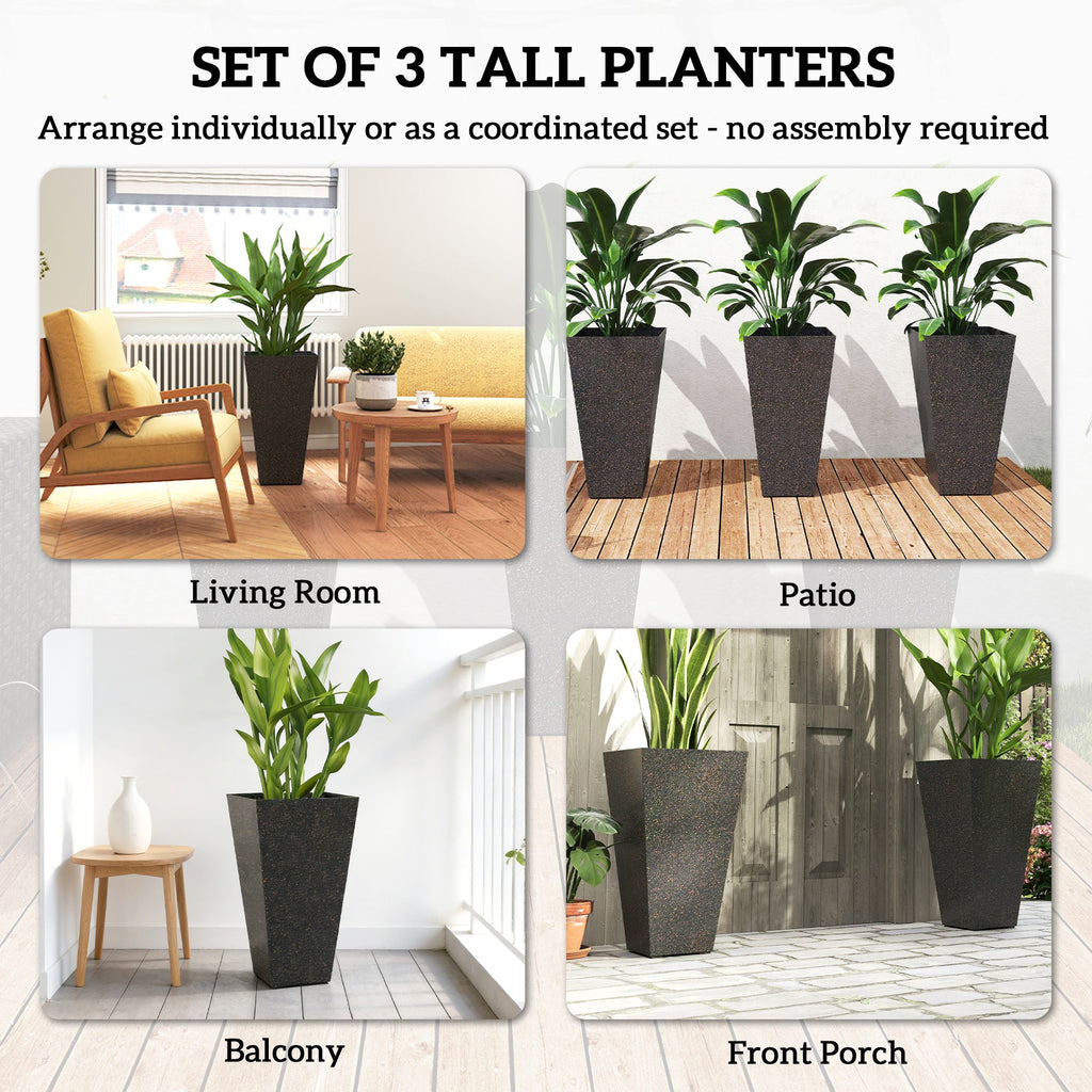 3-Piece 28" Tall Planters with Drainage Holes, Brown