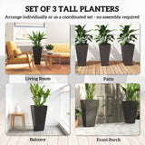 3-Piece 28" Tall Planters with Drainage Holes, Brown