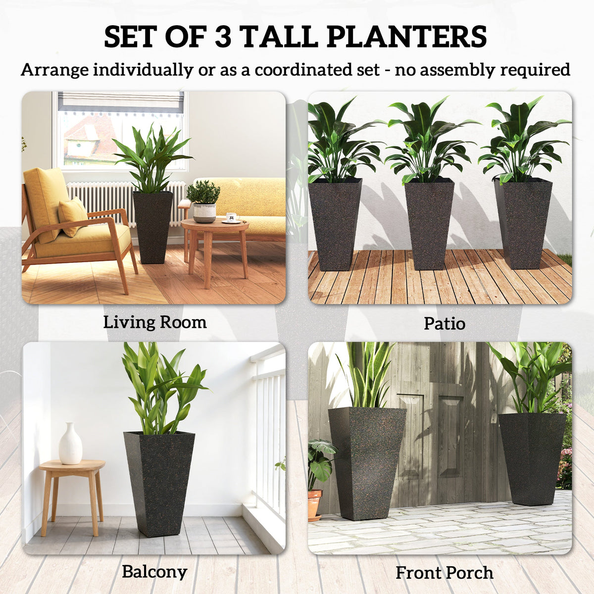 3-Piece 28" Tall Planters with Drainage Holes, Brown
