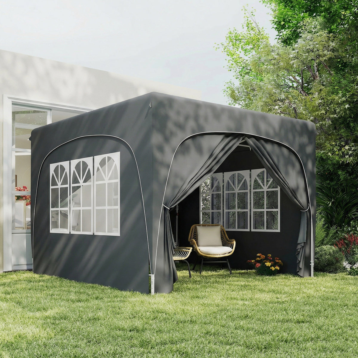 3 x 3 m Pop Up Gazebo with Sides, Carry Bag and UPF50+, Dark Grey