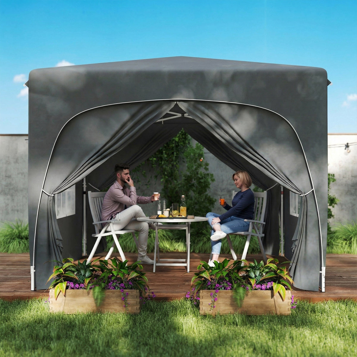 3 x 3 m Pop Up Gazebo with Sides, Carry Bag and UPF50+, Dark Grey