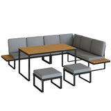 FlexNook 6-Piece Corner Sofa Set for 6-8, Aluminium Frame with Cushions, Grey
