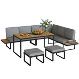FlexNook 6-Piece Corner Sofa Set for 6-8, Aluminium Frame with Cushions, Grey