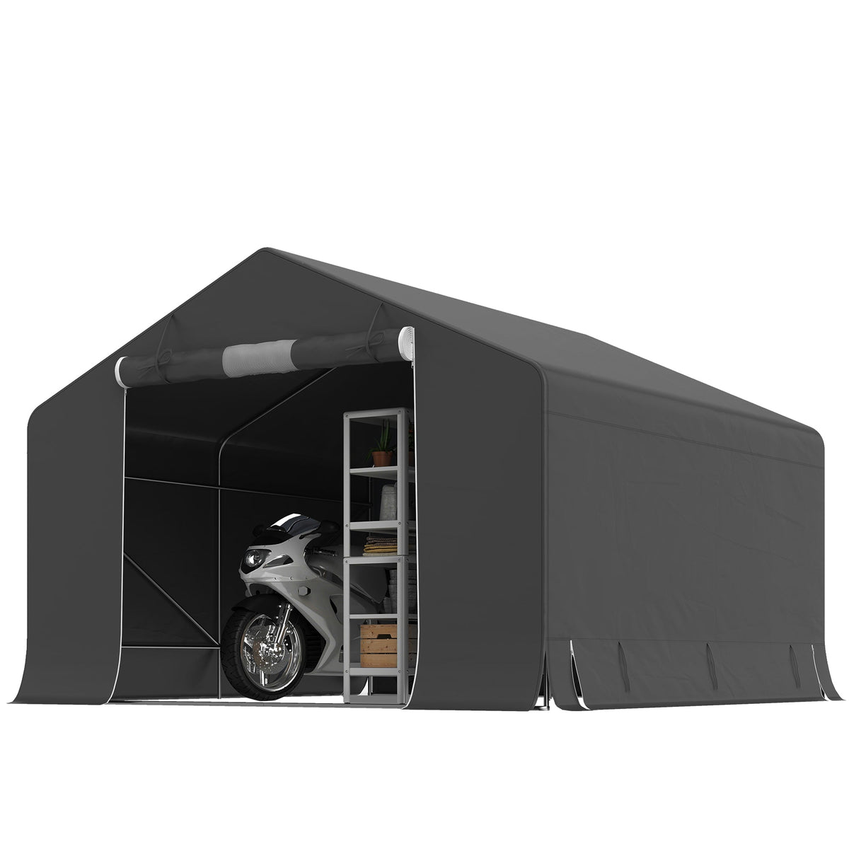 10' x 10' Portable Storage Shed with Roll-up Door, Dark Grey